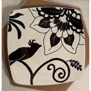 Roscher & Co. Cortona Collection Black & White Floral Bird Salad  Plate 8 1/4"